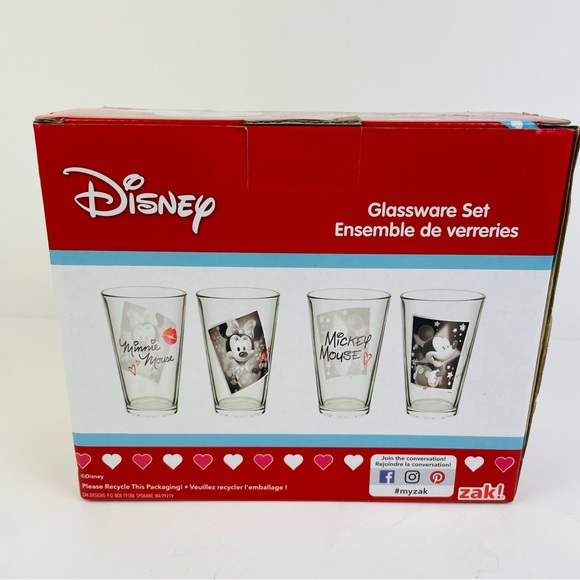 Disney Mickey Minnie Mouse Glassware Set of 2 16 Oz Valentine’s Day Hearts Cups - Picture 6 of 7